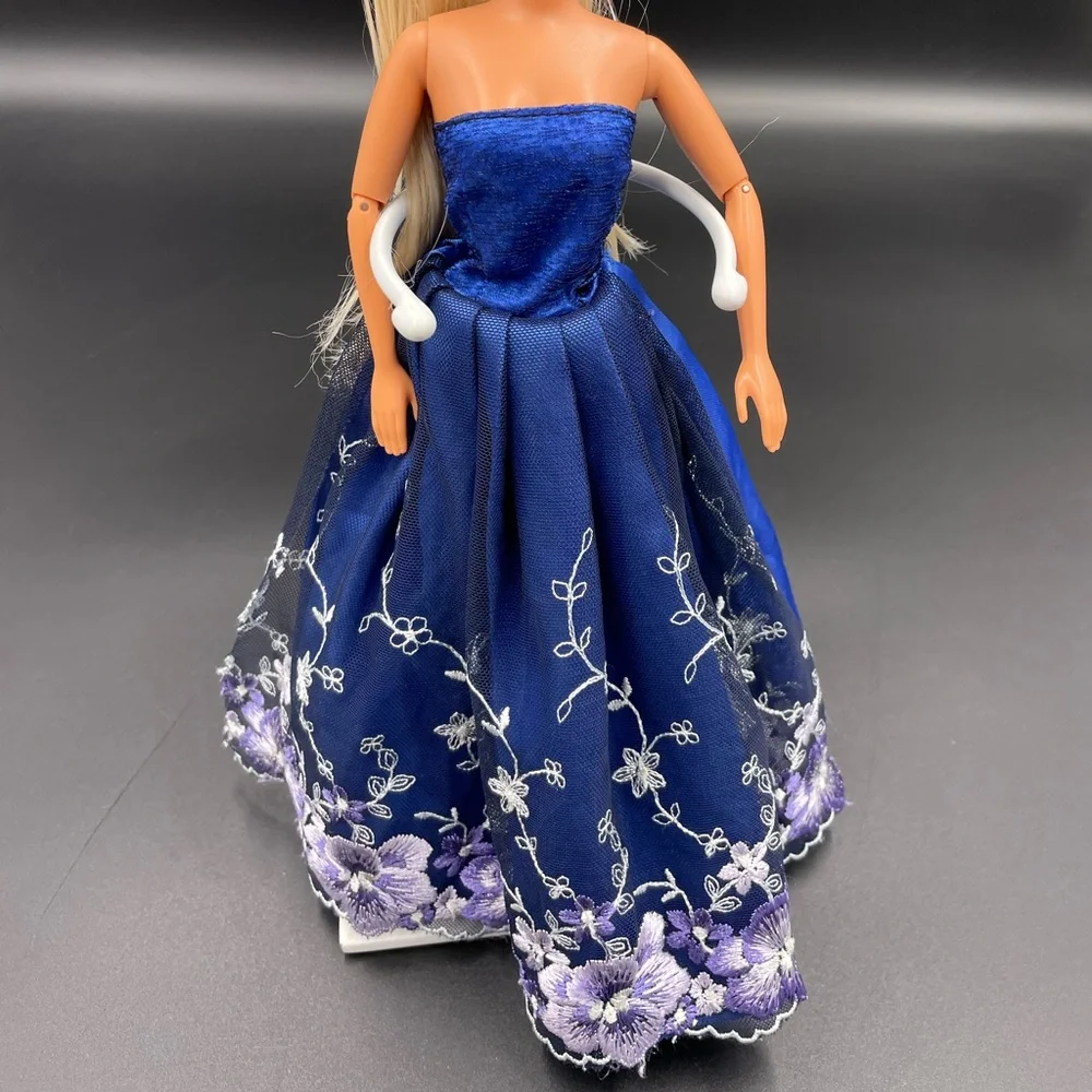Blue Barbie Embroidered Floral Dress